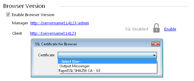 Output Messenger SSL Certificate