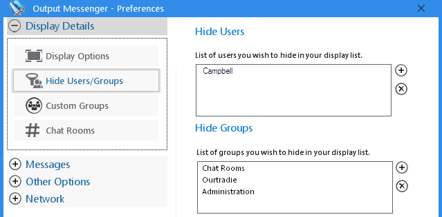 Instant Messenger Hide User/Group