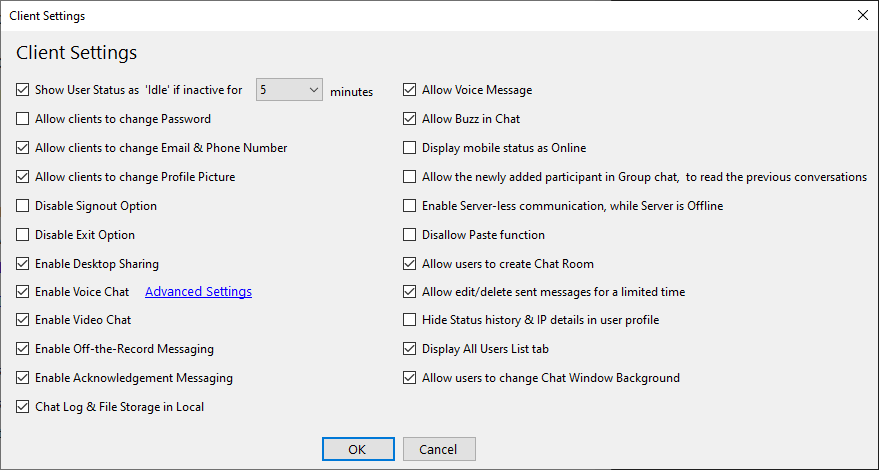 Output Messenger Centralized Client Setting