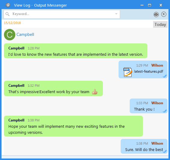 Output Messenger History Viewlog Popup