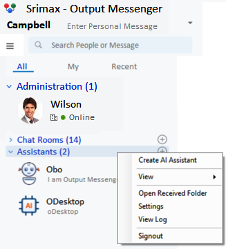 Assistants group in the Output Messenger User List