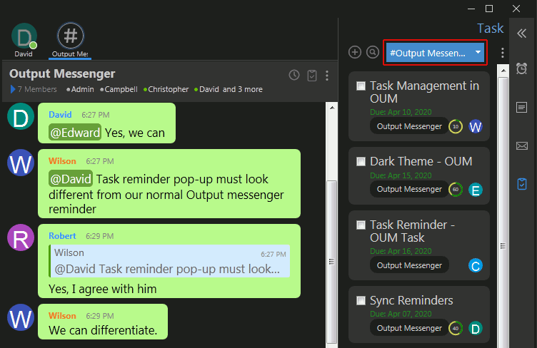 Output Messenger Chat Room Tasks