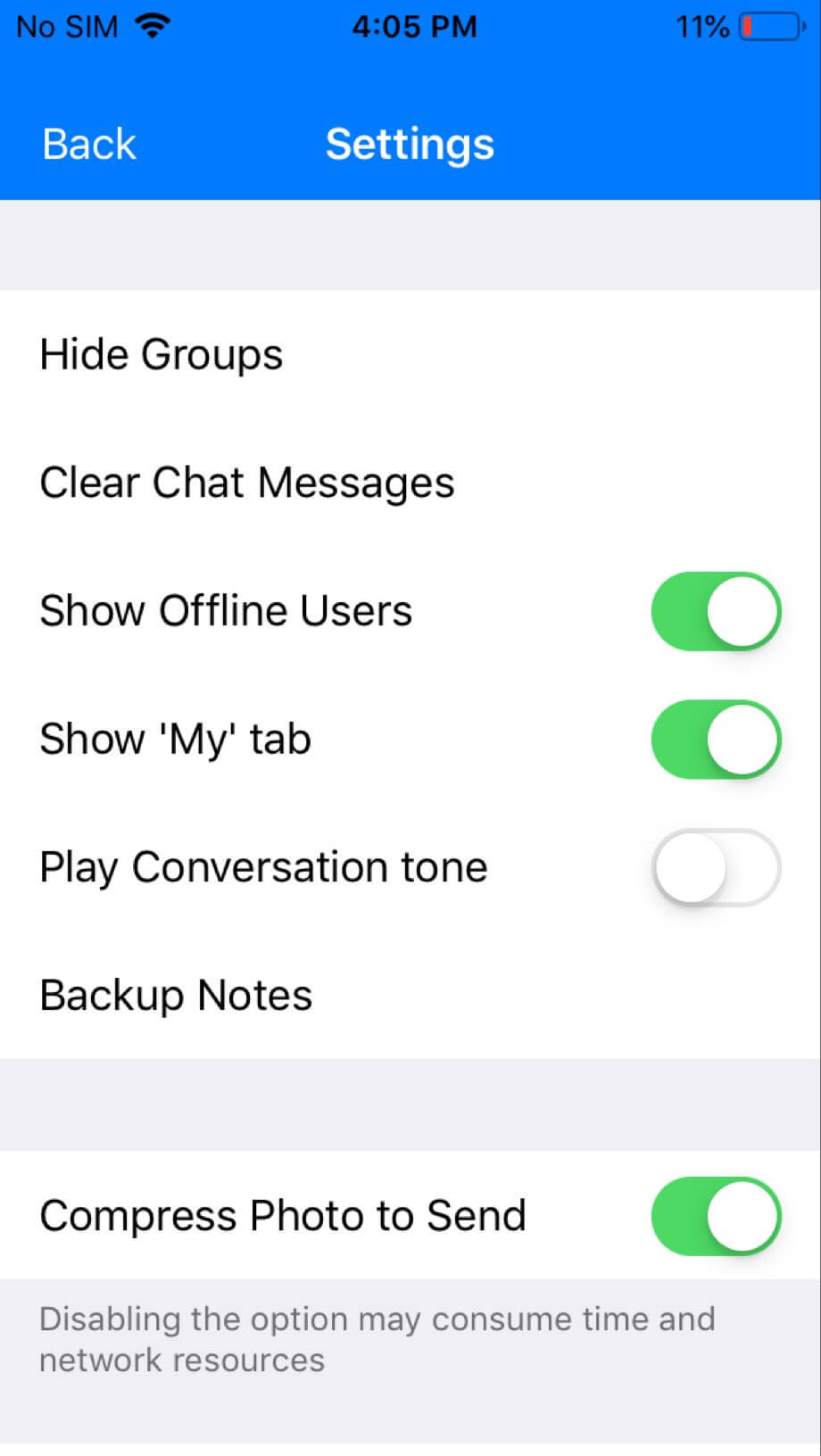 Output messenger IOS Client Settings