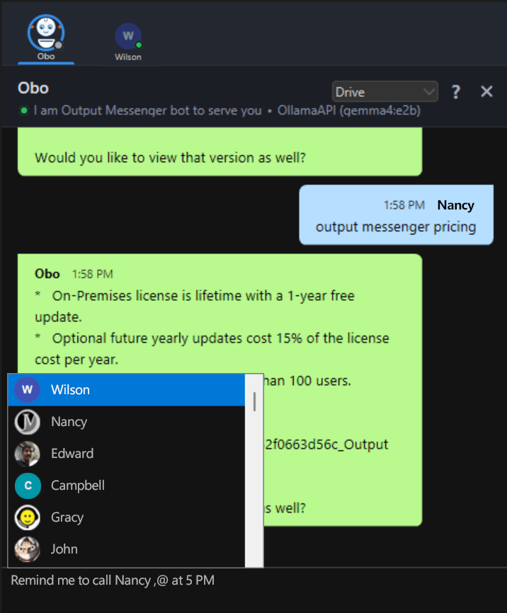 @mention user picker inside an OBO command