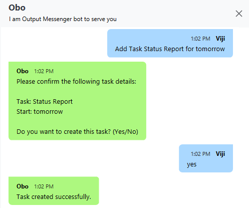 Output Messenger - Obo - Task Creation