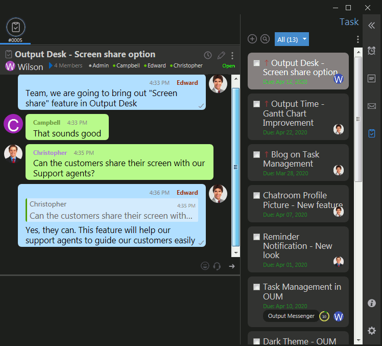 Output Messenger - Task Chat