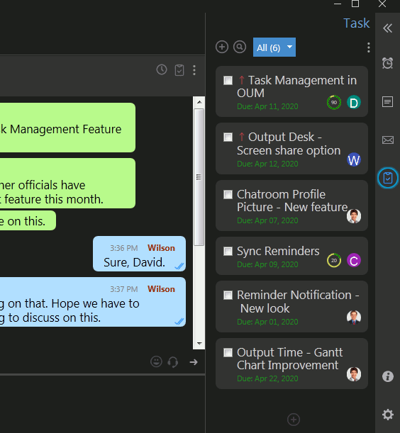 Output Messenger Task Management