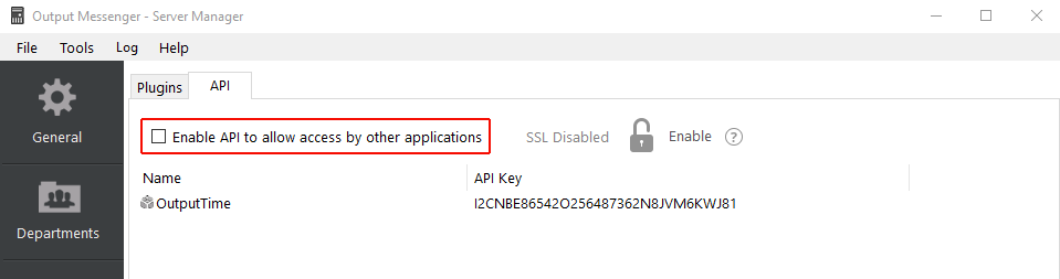 Output Messenger - SSL for API