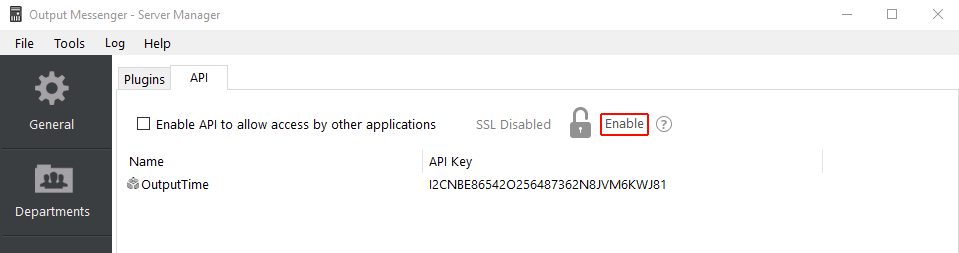 Output Messenger - Enable API Option