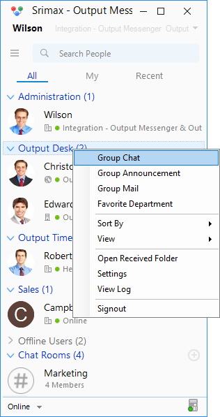 Group Chat Output Messenger Client Output Messenger Server