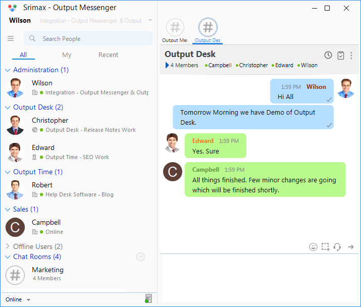 Output Messenger Chat Room Features Interoffice Chat Software