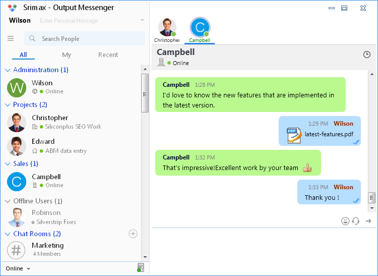 Output Messenger Tabbed View
