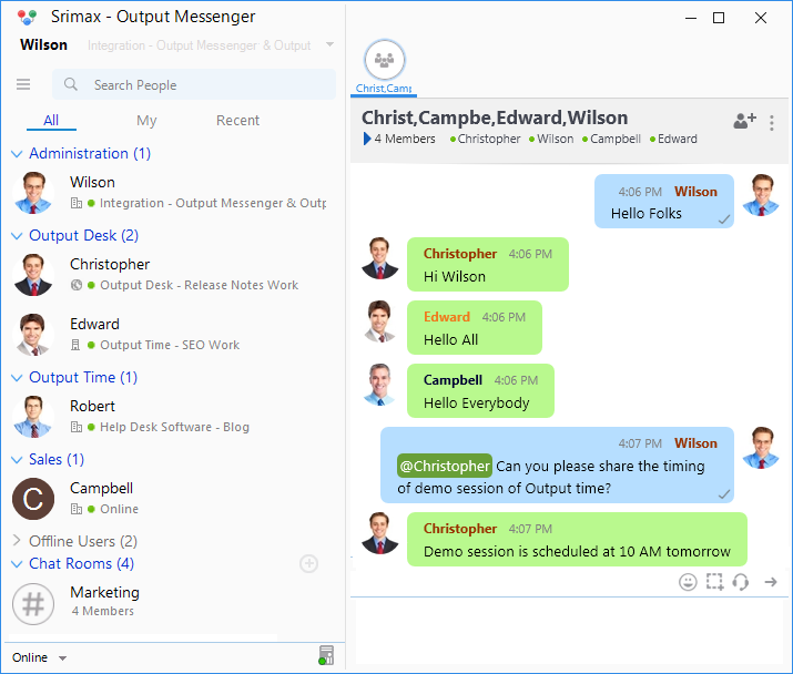 Group Chat Output Messenger Client Output Messenger Server