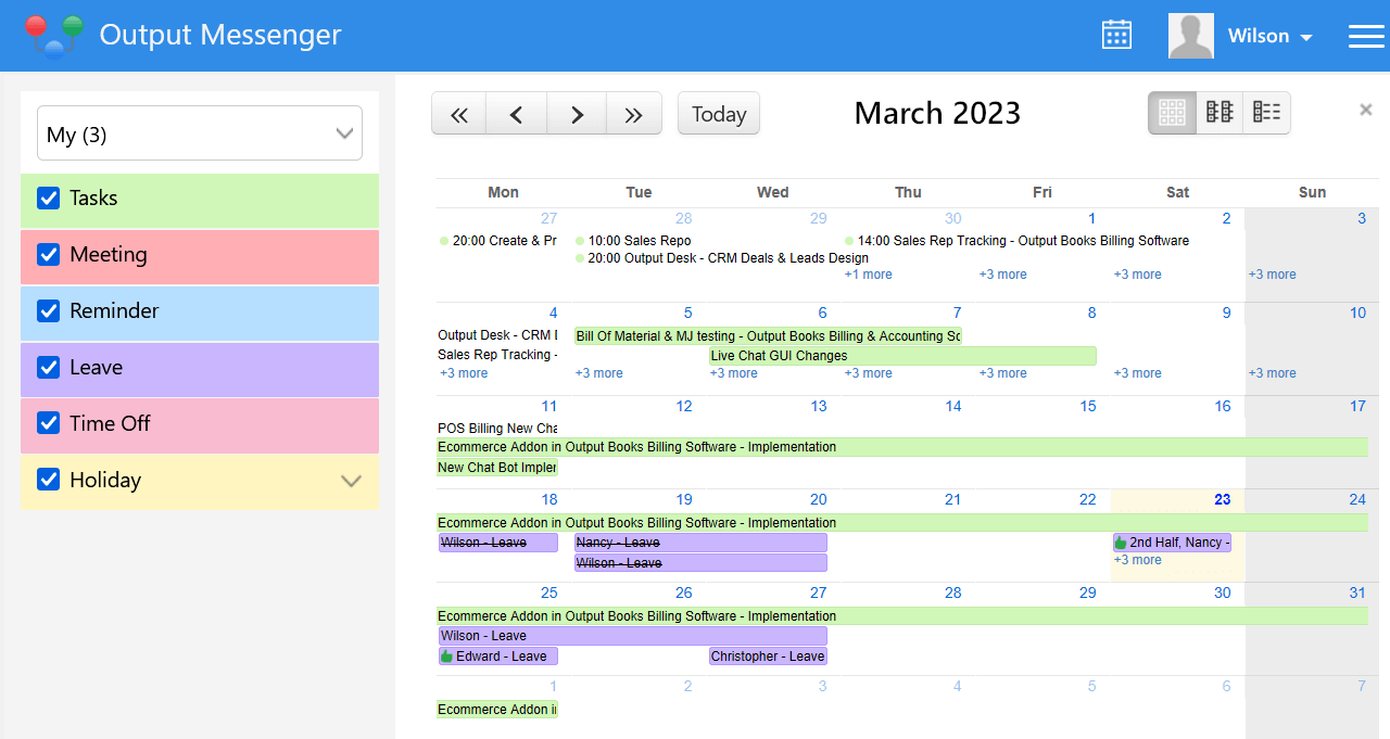 Output Messenger - Calendar in Ombro