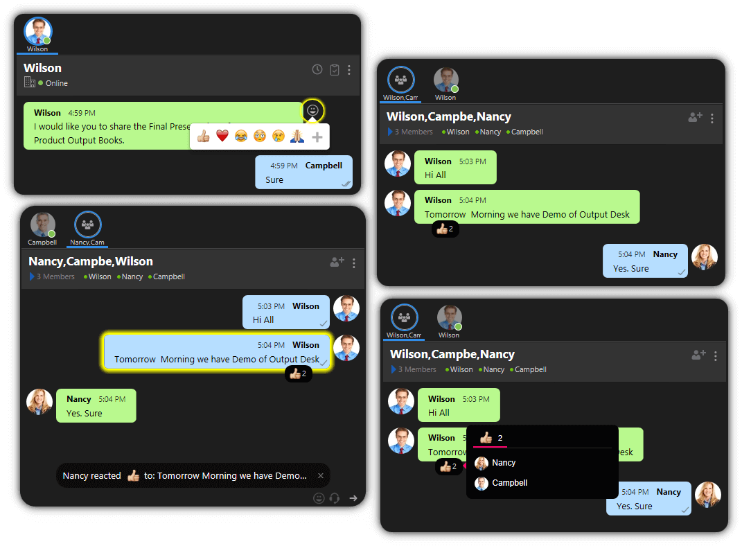Output Messenger - Emoji Reactions to Chat Messages