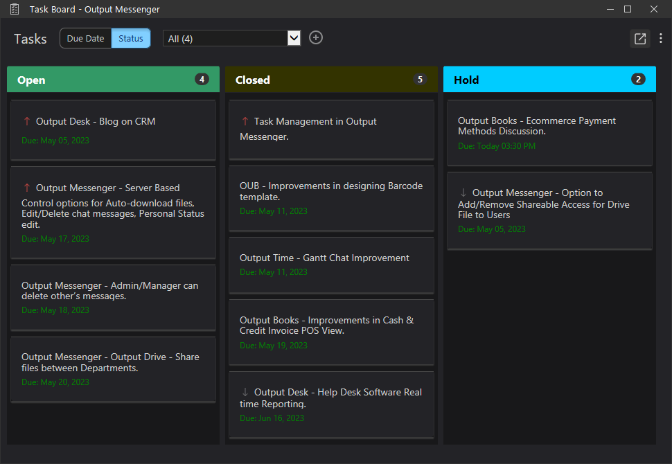 Task Board View - Output Messenger