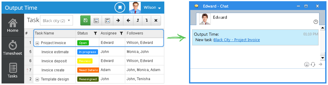 Output Time New Task