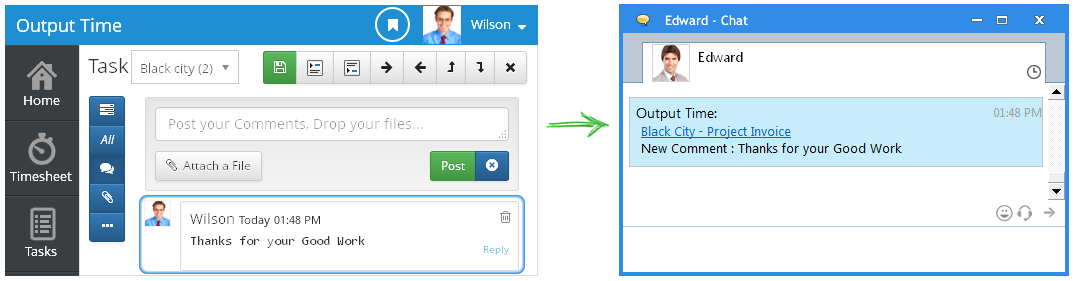 outputtime task status comment